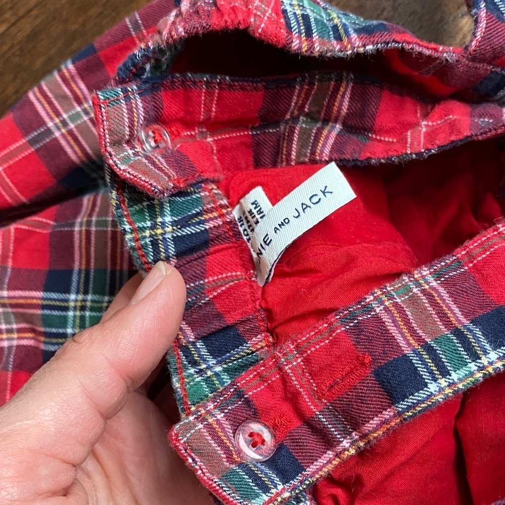 Janie and Jack Red Plaid Overalls with Gray Sweater Set - Picture 6 of 10